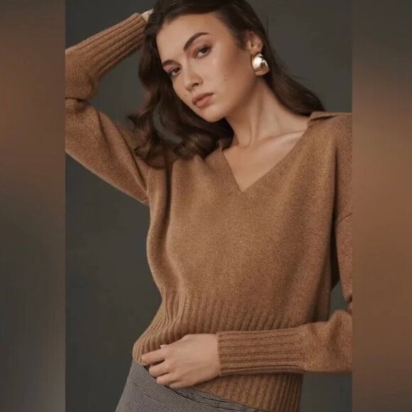 Reformation Sweaters - Reformation Beckie 100% Cashmere Collared Sweater in Panko